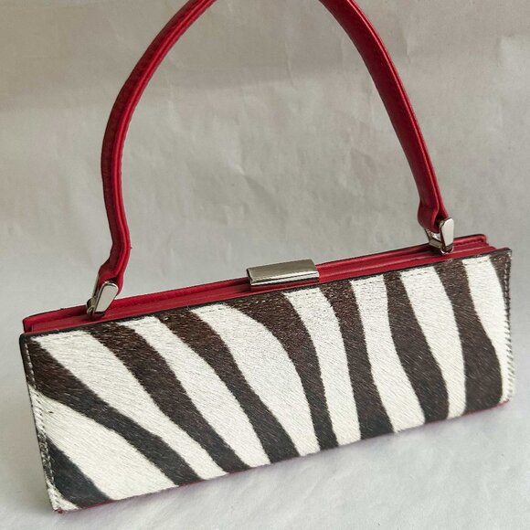 CHICEST Adrienne Vittadini leather zebra print calf hair mini purse - Picture 3 of 8